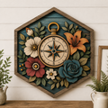 Floral Compass 3 Layer Wooden Sign, Botanical Navigation Wall Art, Layered Wood Decor, Not 3D Printed, Rustic Cabin Floral Decor, Nature Lover Gift, Adventure Home Decor