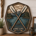 Lake Life 3 Layer Wooden Sign, Crossed Oars Wall Art, Layered Wood Decor, Not 3D Printed, Rustic Lake House Sign, Cabin Boat Decor, Gift for Lake Lovers