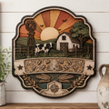 Farm Sunset Cow and Beehive 3 Layer Wooden Sign, Countryside Wall Art, Layered Wood Decor, Not 3D Printed, Rustic Farmhouse Sign, Homestead Decor, Country Gift