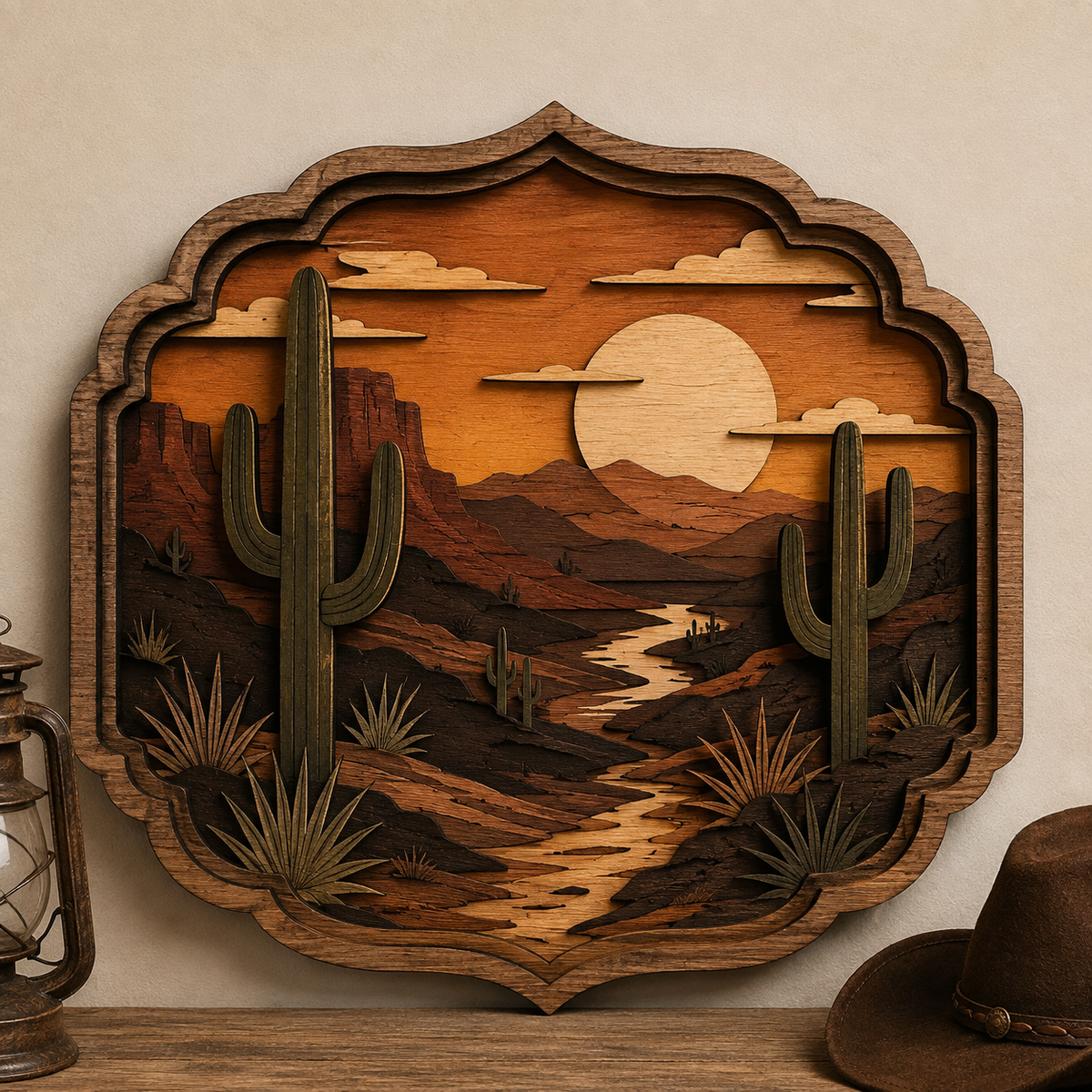 Desert Sunset Saguaro Cactus 3 Layer Wooden Sign, Southwestern Wall Art, Layered Wood Decor, Not 3D Printed, Rustic Western Home Sign, Canyon Landscape Decor, Desert Gift