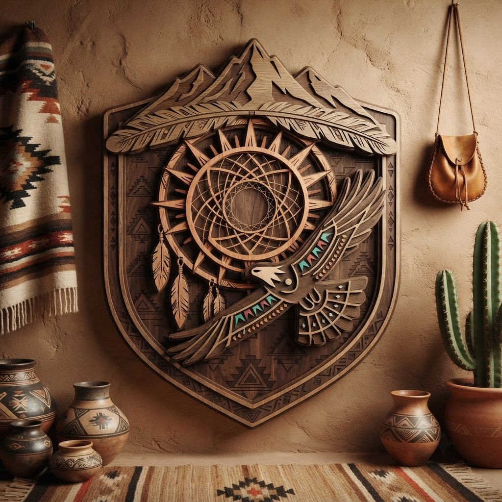 Eagle Dreamcatcher 3 Layer Wooden Sign, Southwestern Tribal Wall Art, Layered Wood Decor, Not 3D Printed, Native Style Decor, Boho Shield Sign, Gift