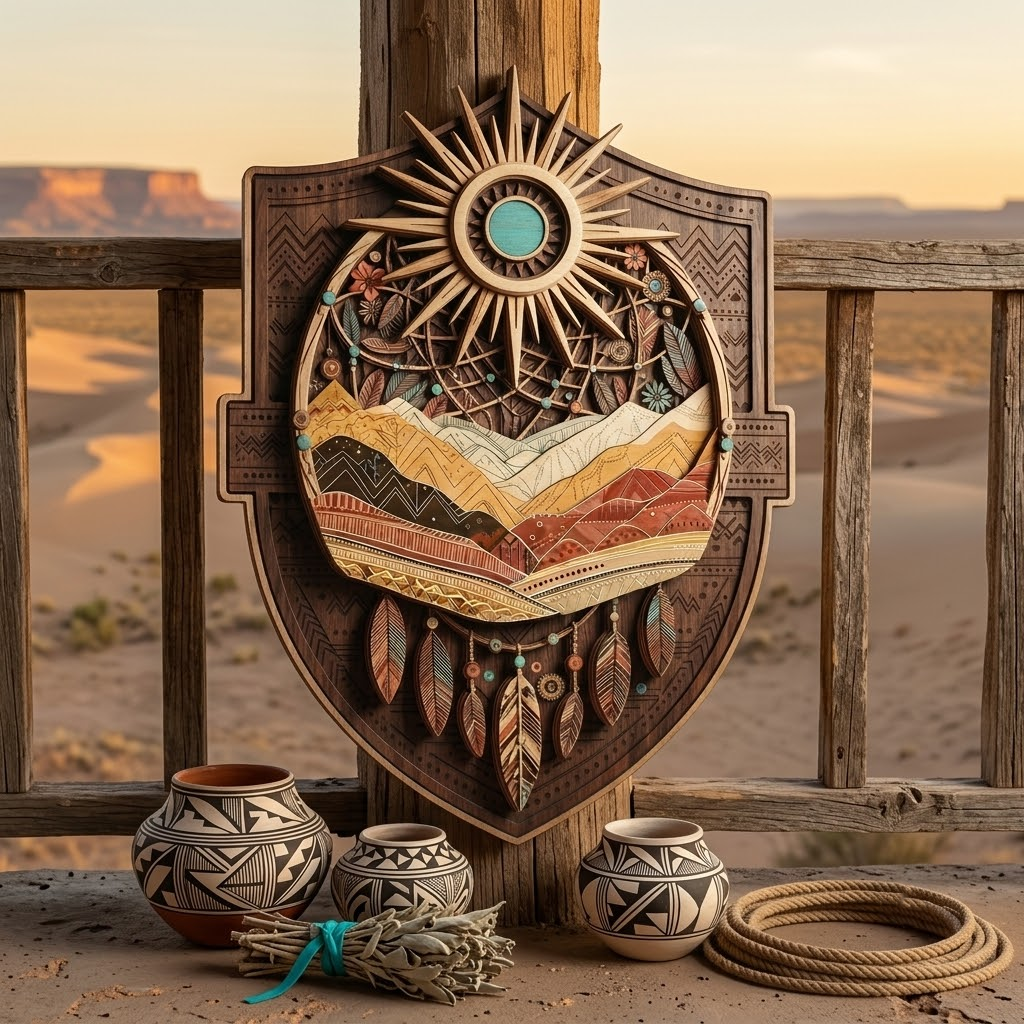 Southwestern Sun Mountain 3 Layer Wooden Sign, Dreamcatcher Wall Art, Layered Wood Decor, Not 3D Printed, Boho Desert Sign, Native Style Home Decor, Gift