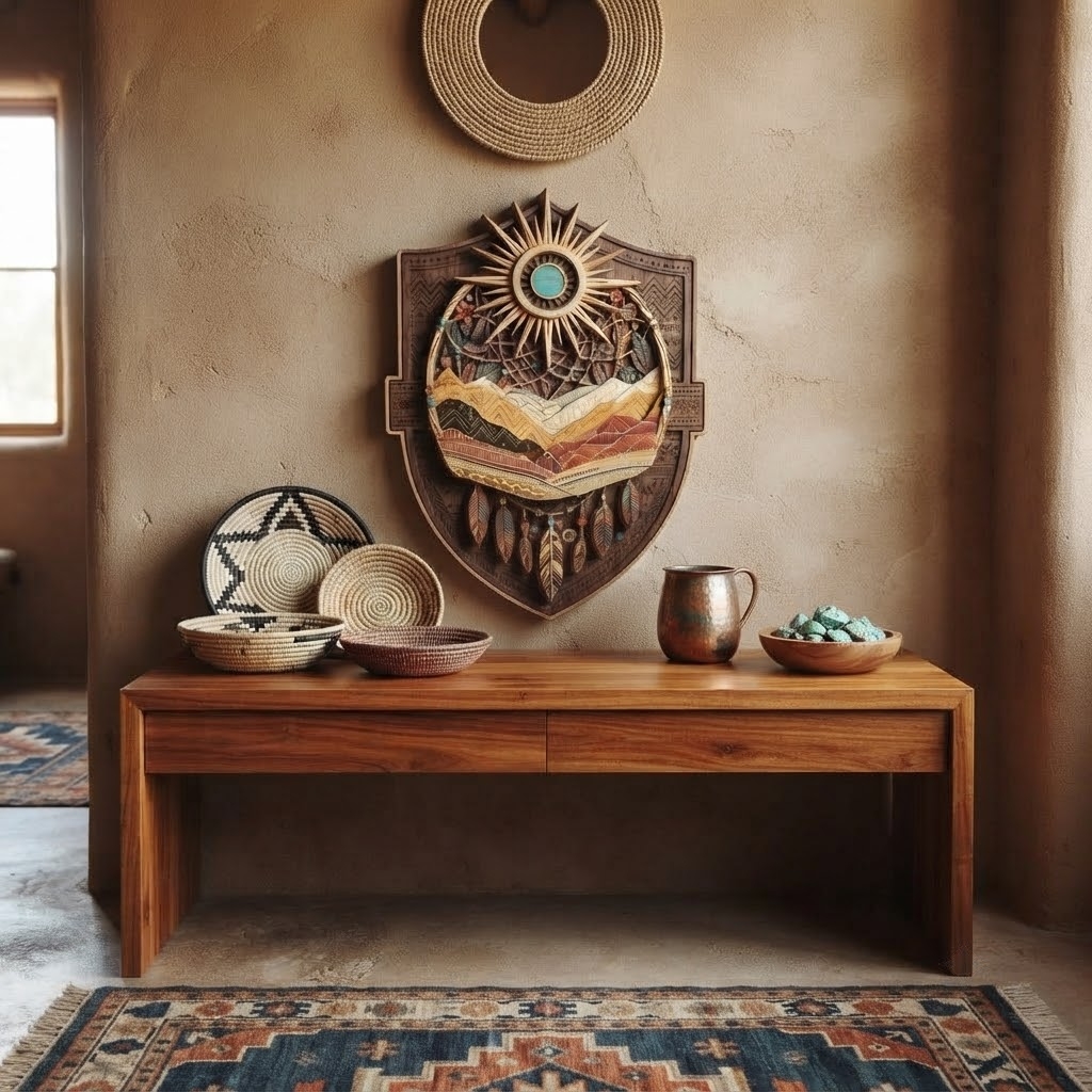 Southwestern Sun Mountain 3 Layer Wooden Sign, Dreamcatcher Wall Art, Layered Wood Decor, Not 3D Printed, Boho Desert Sign, Native Style Home Decor, Gift