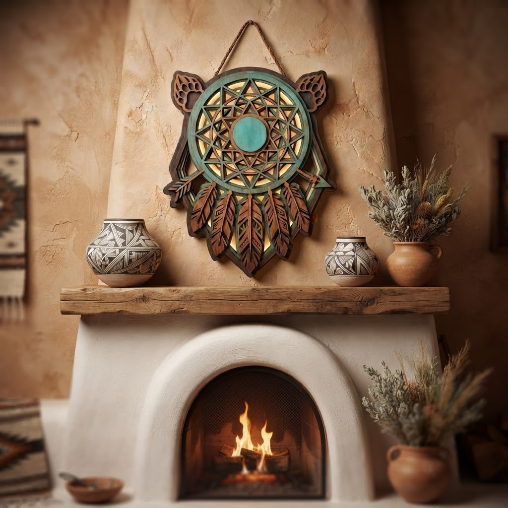 Turquoise Dreamcatcher 3 Layer Wooden Sign, Bear Paw Wall Art, Layered Wood Decor, Not 3D Printed, Southwestern Boho Sign, Native Style Decor, Gift