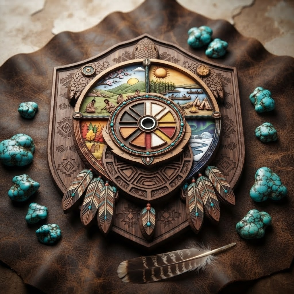 Tribal Turtle Medicine Wheel 3 Layer Wooden Sign, Native American Wall Art, Layered Wood Decor, Not 3D Printed, Southwestern Aztec Sign, Boho Wildlife Decor, Gift