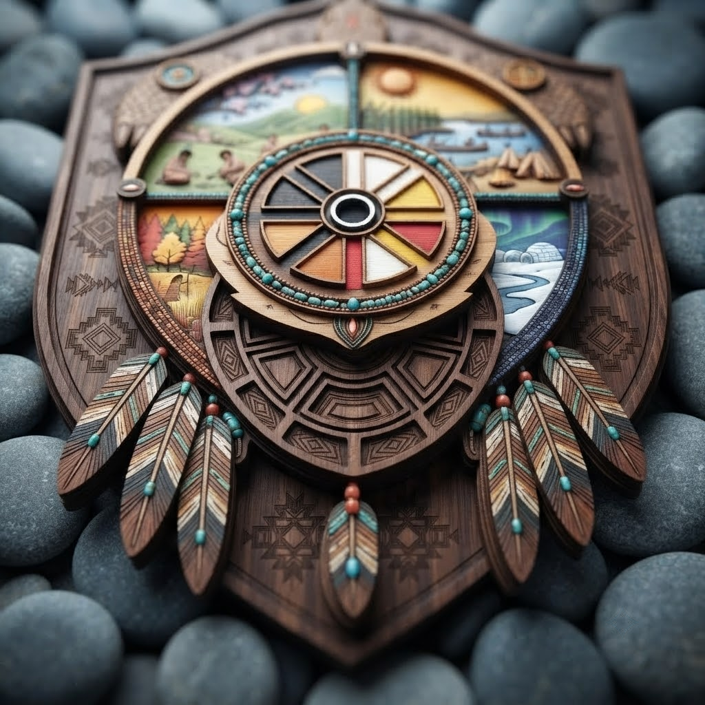 Tribal Turtle Medicine Wheel 3 Layer Wooden Sign, Native American Wall Art, Layered Wood Decor, Not 3D Printed, Southwestern Aztec Sign, Boho Wildlife Decor, Gift