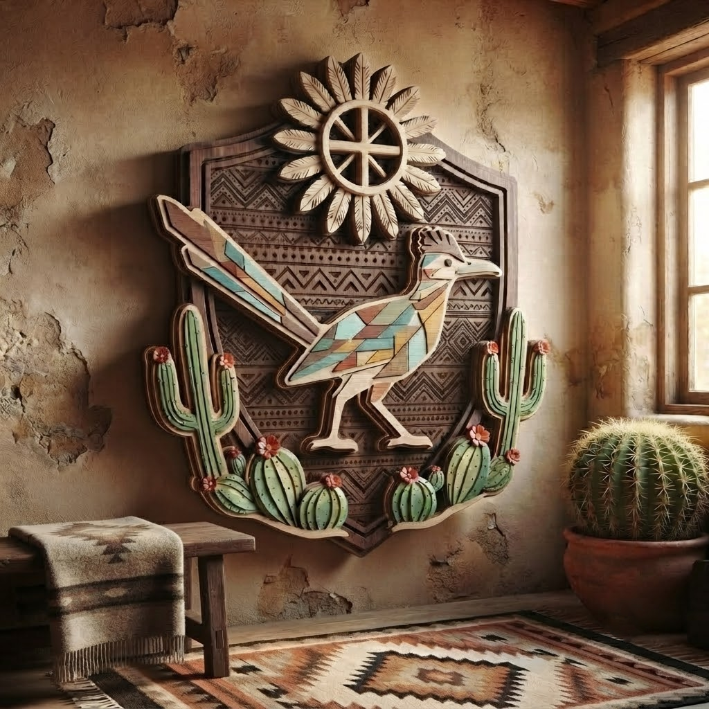 Southwestern Roadrunner 3 Layer Wooden Sign, Desert Cactus Wall Art, Layered Wood Decor, Not 3D Printed, Rustic Western Sign, Boho Desert Decor, Gift