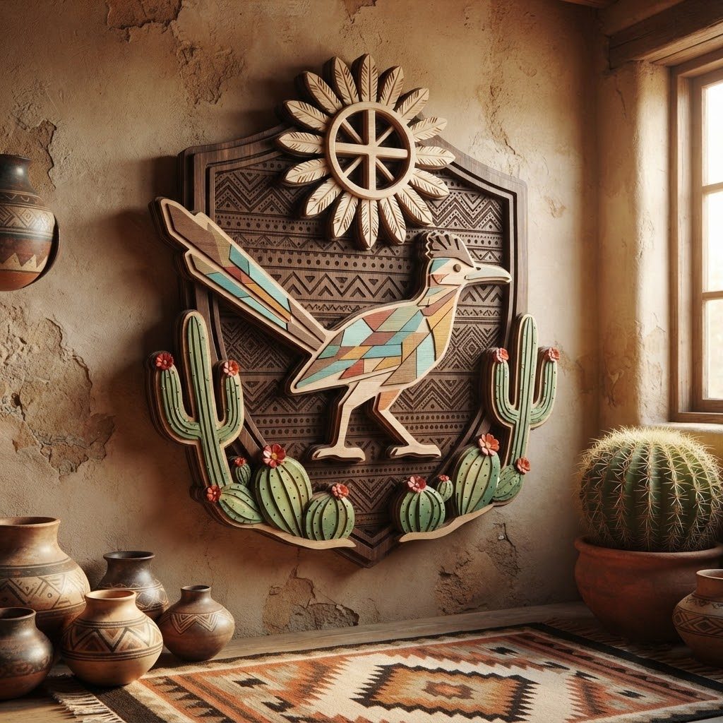 Southwestern Roadrunner 3 Layer Wooden Sign, Desert Cactus Wall Art, Layered Wood Decor, Not 3D Printed, Rustic Western Sign, Boho Desert Decor, Gift