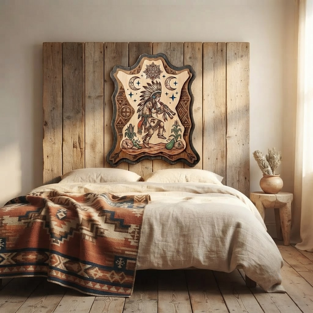 Native Flute Player 3 Layer Wooden Sign, Leather Hide Wall Art, Layered Wood Decor, Not 3D Printed, Southwestern Tribal Sign, Rustic Native Decor, Gift