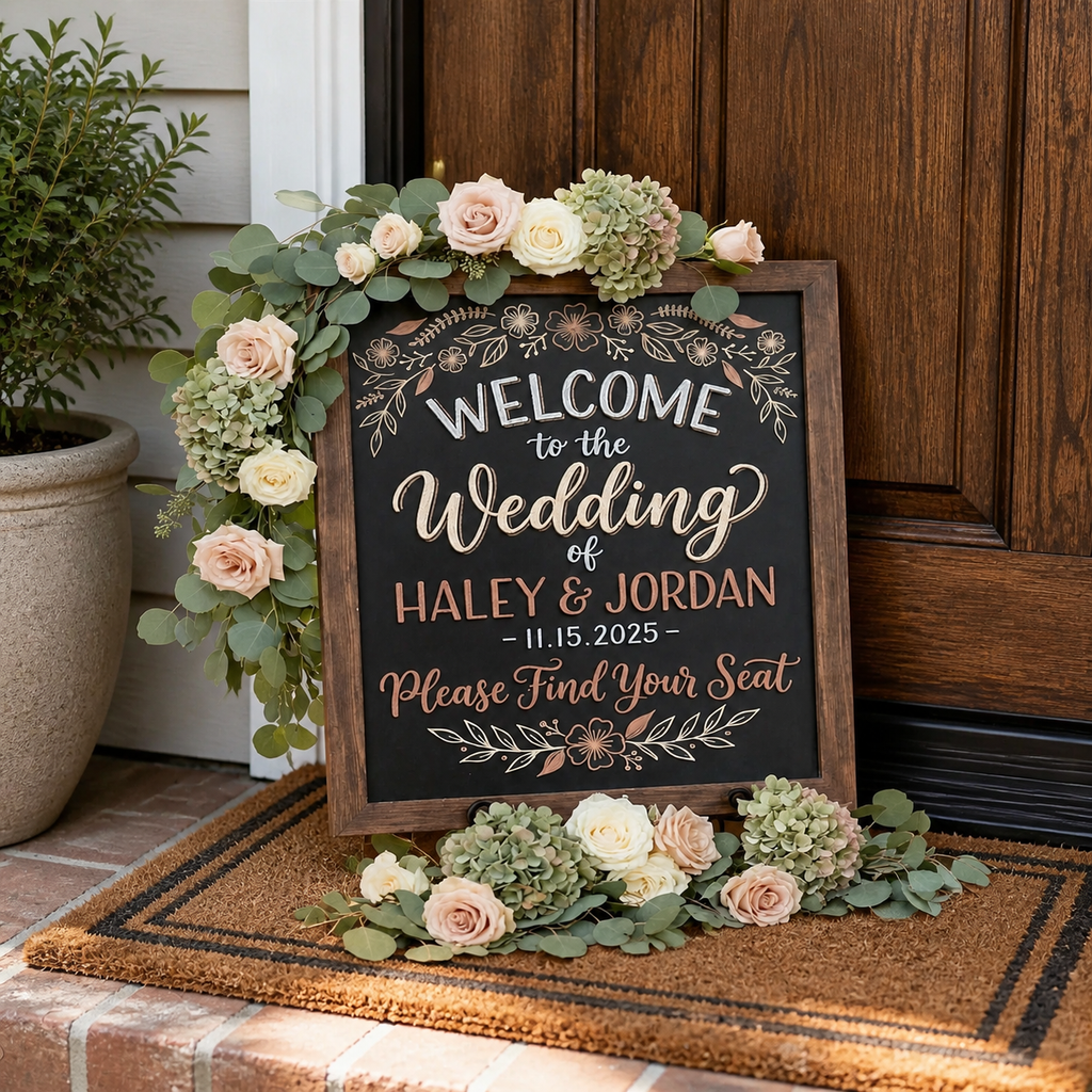 Personalized Wedding Welcome Sign, Rustic Couple Name Reception Decor