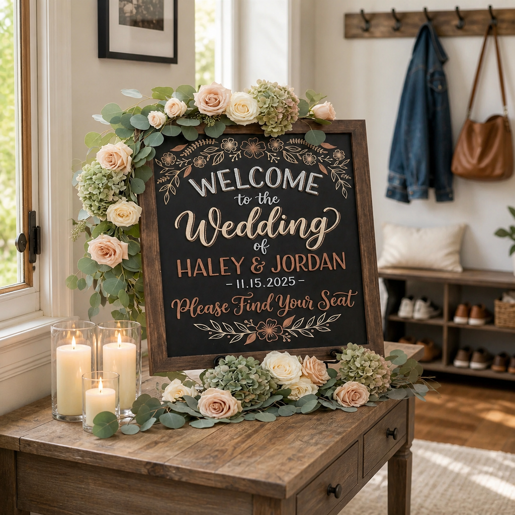 Personalized Wedding Welcome Sign, Rustic Couple Name Reception Decor