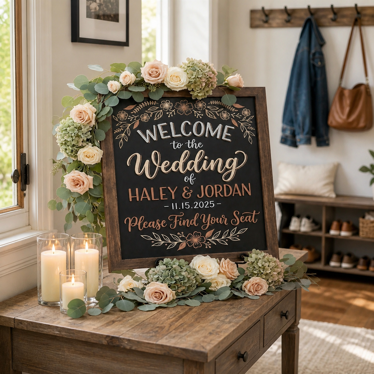 Personalized Wedding Welcome Sign, Rustic Couple Name Reception Decor