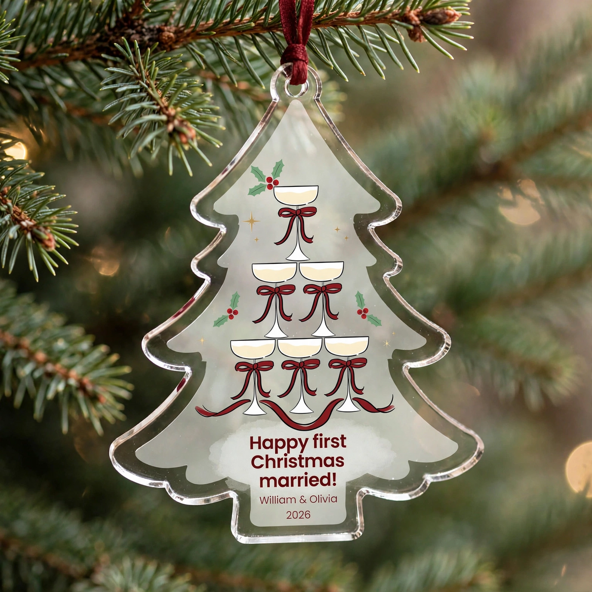 Personalized First Christmas Married Ornament Champagne Tower Keepsake