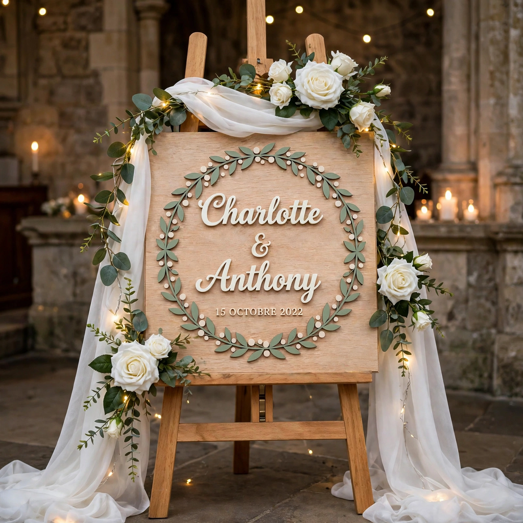 Personalized Wedding Welcome Board Botanical Wreath Wood Sign, Custom Wooden Sign