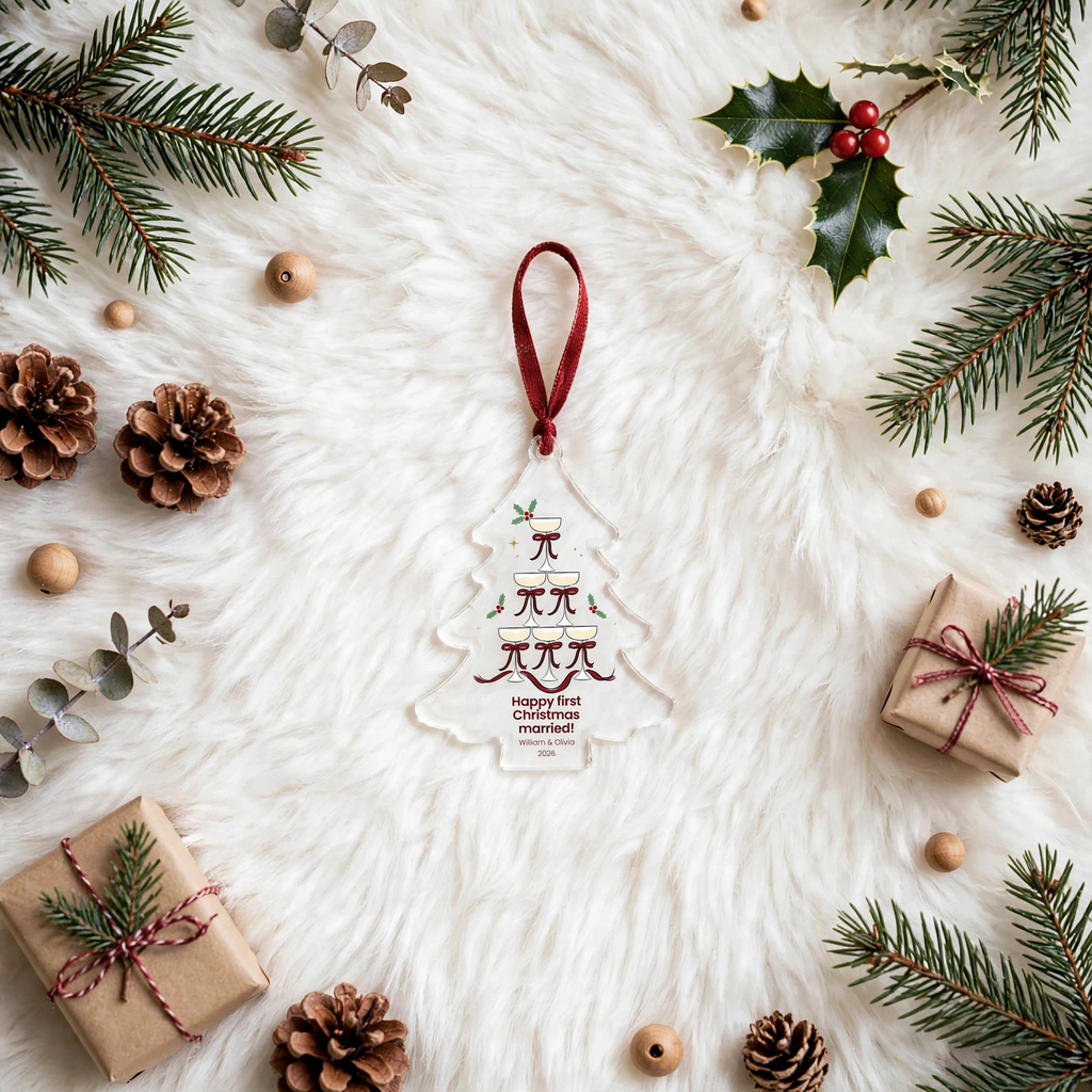 Personalized First Christmas Married Ornament Champagne Tower Keepsake