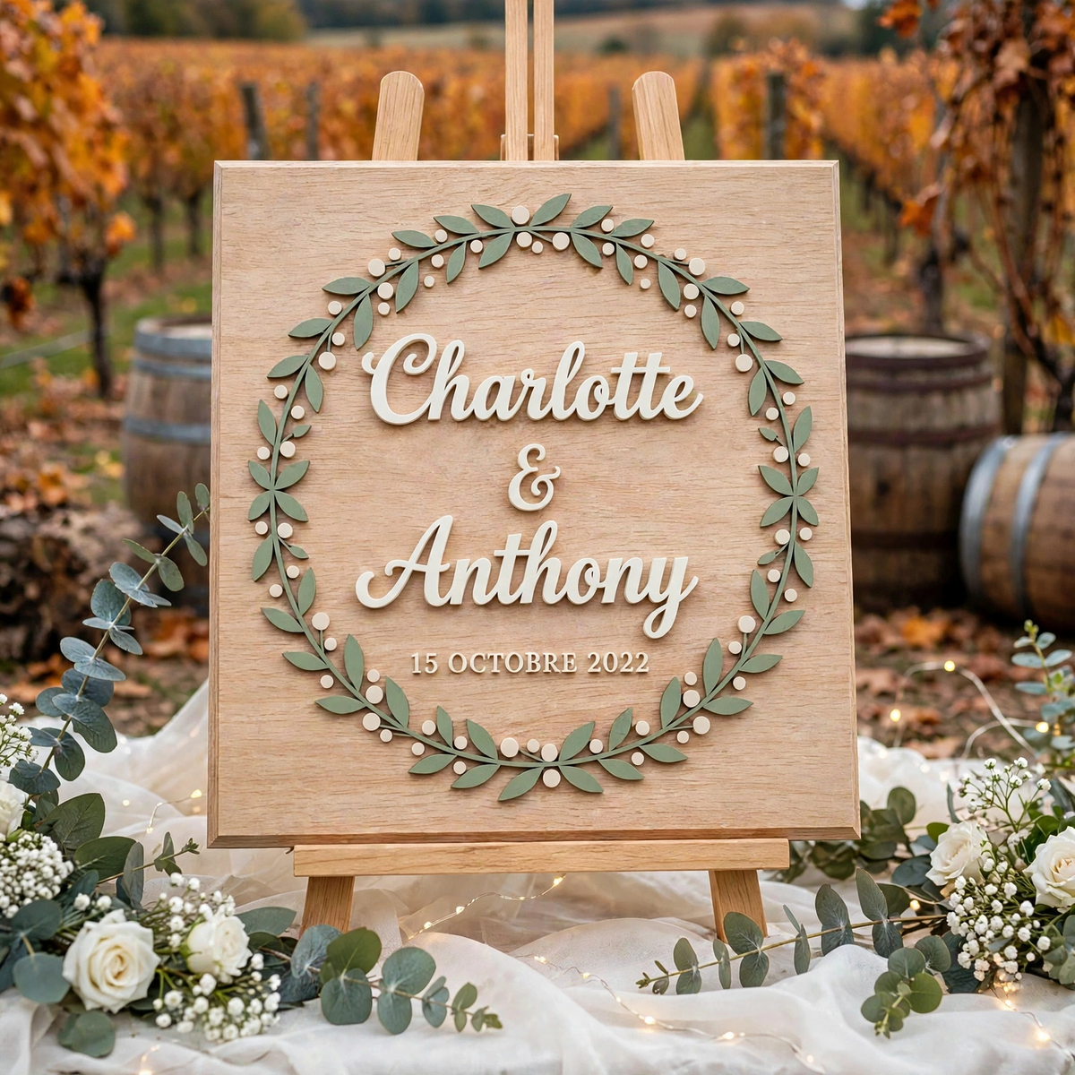Personalized Wedding Welcome Board Botanical Wreath Wood Sign, Custom Wooden Sign