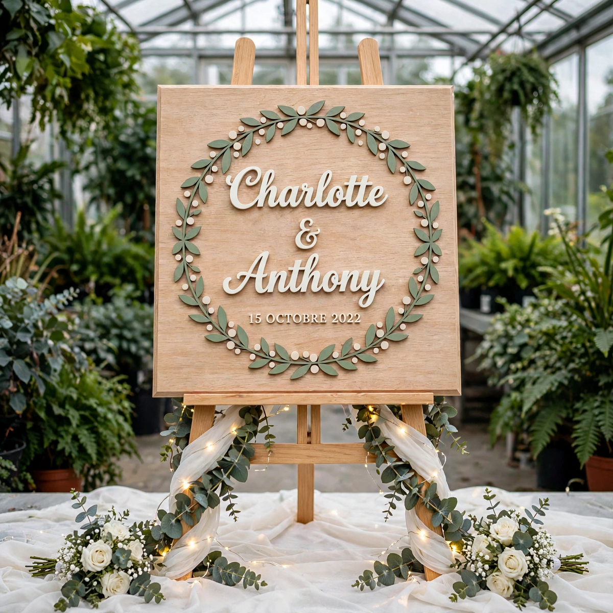 Personalized Wedding Welcome Board Botanical Wreath Wood Sign, Custom Wooden Sign