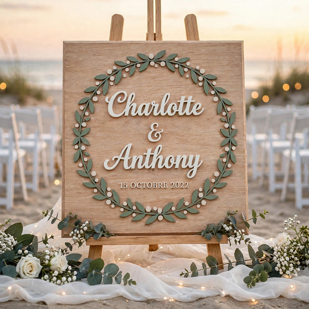Personalized Wedding Welcome Board Botanical Wreath Wood Sign, Custom Wooden Sign