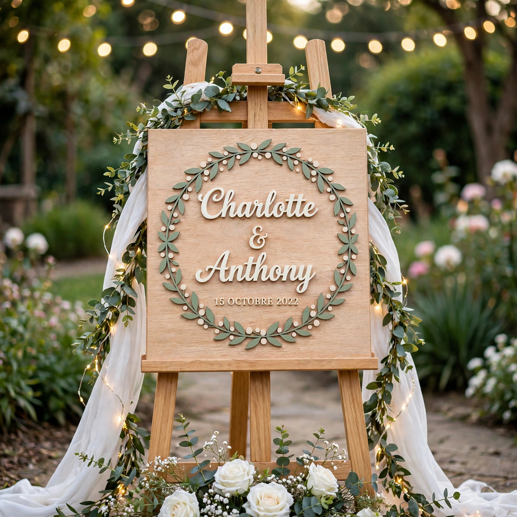 Personalized Wedding Welcome Board Botanical Wreath Wood Sign, Custom Wooden Sign