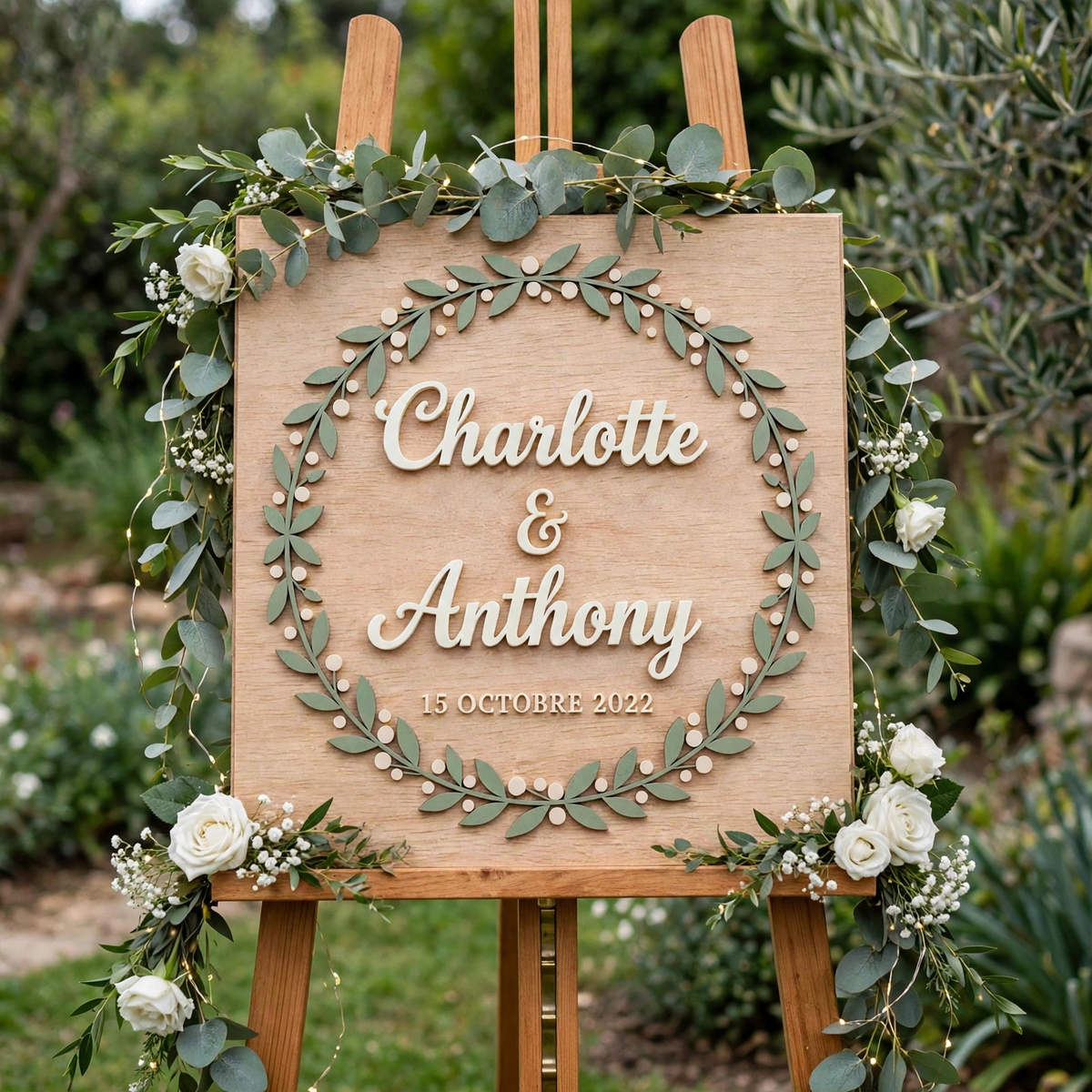 Personalized Wedding Welcome Board Botanical Wreath Wood Sign, Custom Wooden Sign