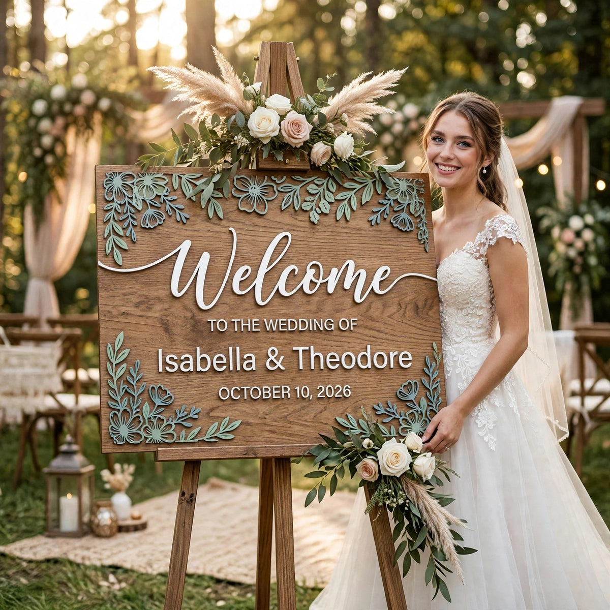 Rustic Wedding Welcome Sign, Personalized Wooden Board Decor