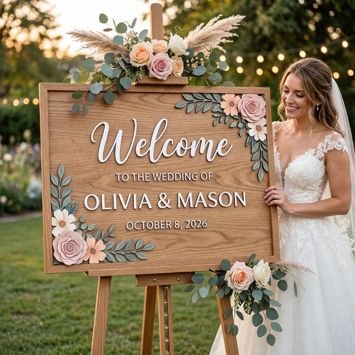 Rustic Wedding Welcome Sign, Personalized Wooden Board, Boho Floral Decor