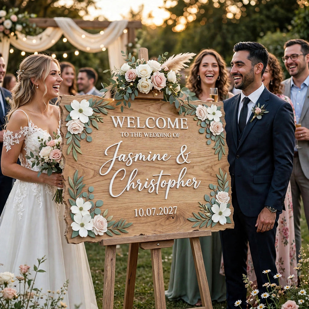 Rustic Wedding Welcome Sign Personalized Deckled Edge Plaque