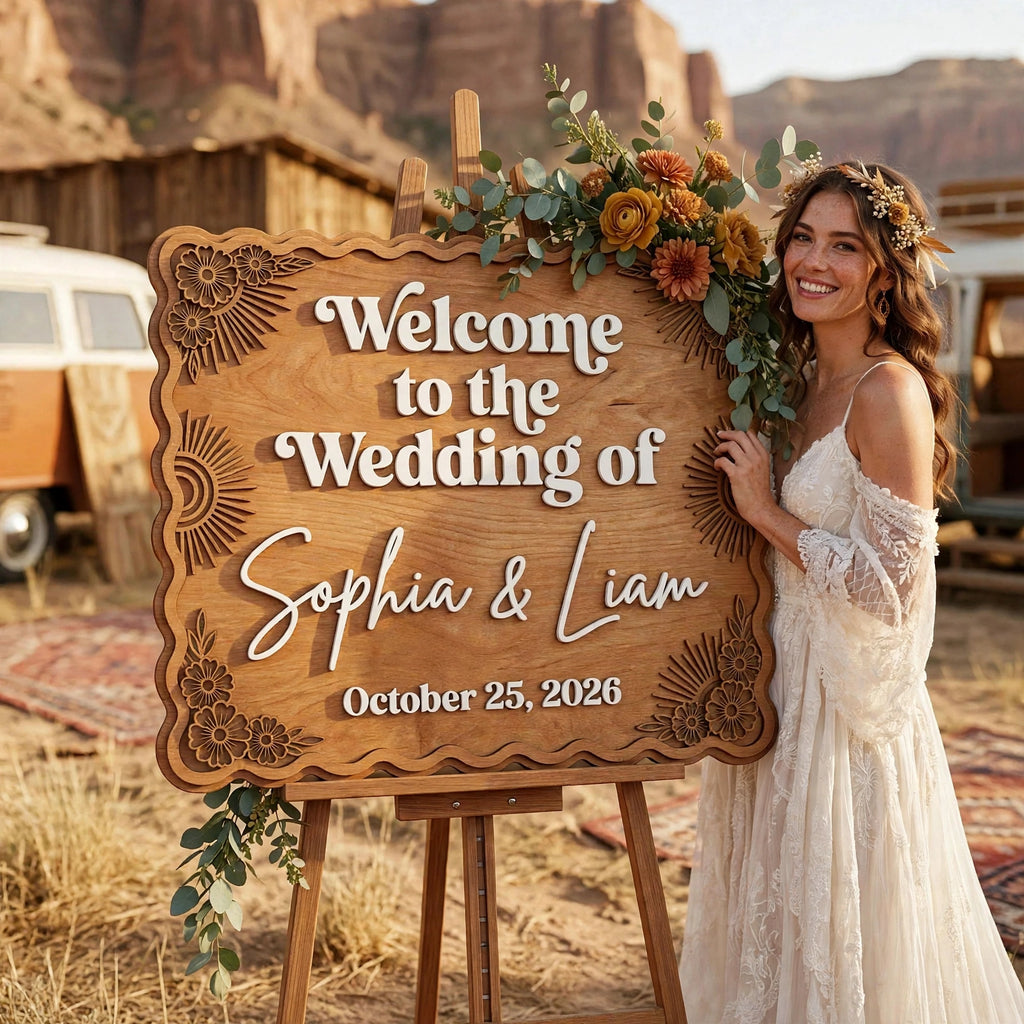 Rustic Wedding Welcome Sign, Personalized Wooden Board, Retro Ceremony Decor