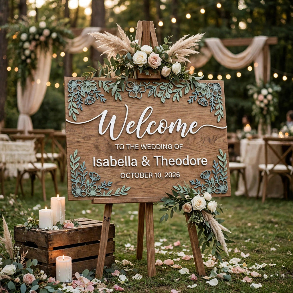 Rustic Wedding Welcome Sign, Personalized Wooden Board Decor