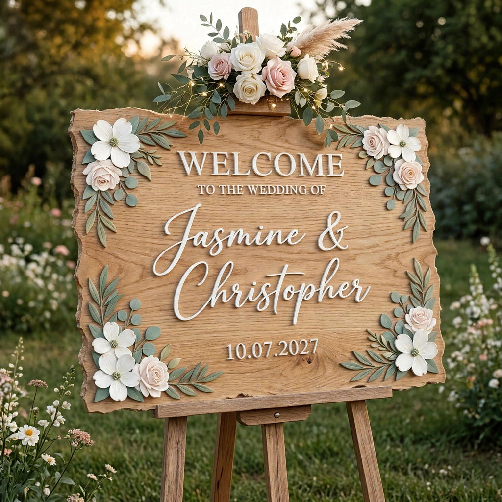 Rustic Wedding Welcome Sign Personalized Deckled Edge Plaque