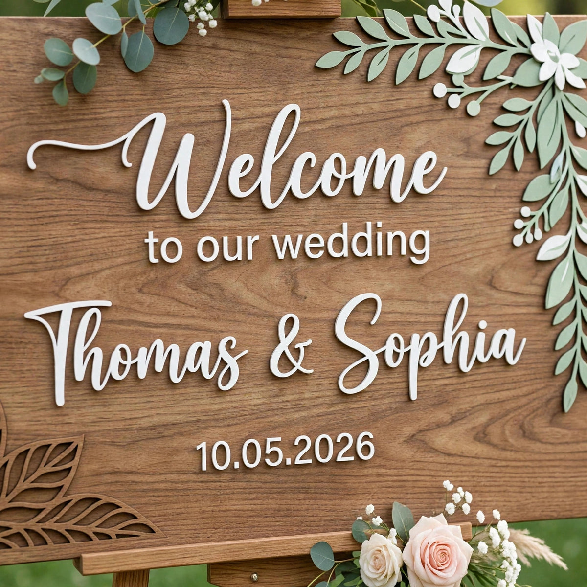 Rustic Wedding Welcome Sign, Personalized Wooden Board, Eucalyptus Leaf Decor