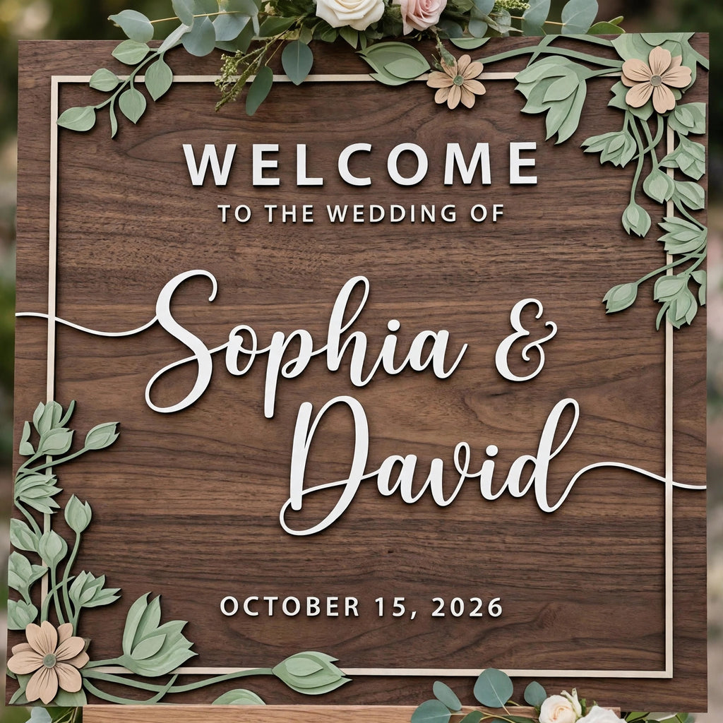 Rustic Wedding Welcome Sign, Personalized Wooden Board, Sage Green Leafy Decor