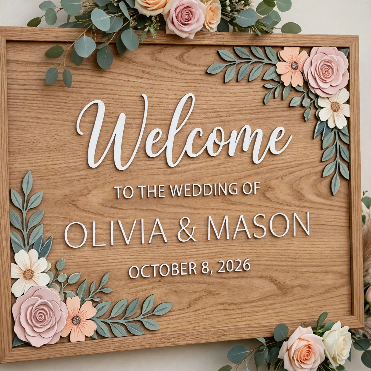 Rustic Wedding Welcome Sign, Personalized Wooden Board, Boho Floral Decor