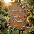Rustic Wedding Welcome Sign, Personalized Wood Board, Terracotta Floral Decor