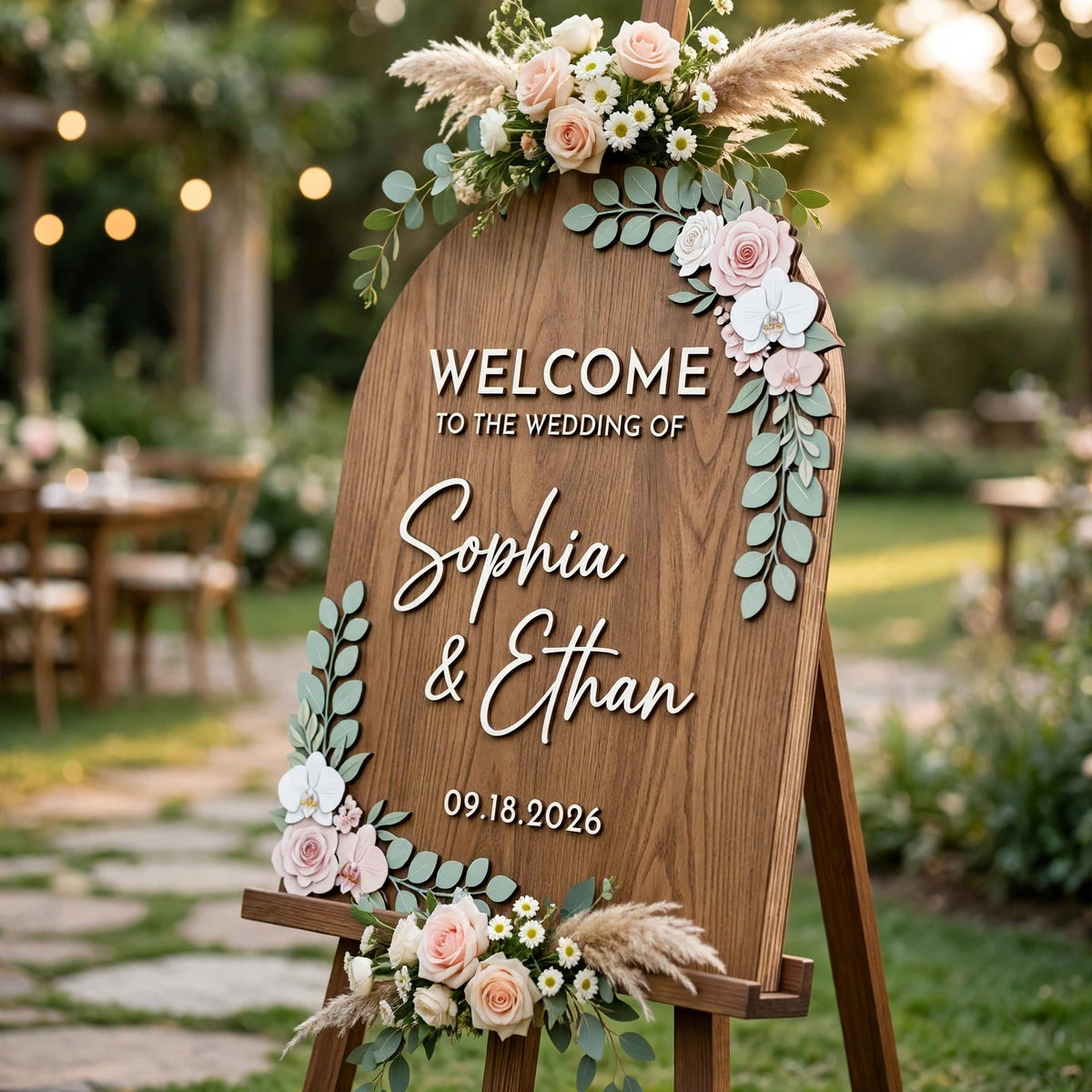 Rustic Wedding Welcome Sign, Personalized Wooden Board, Floral Decor
