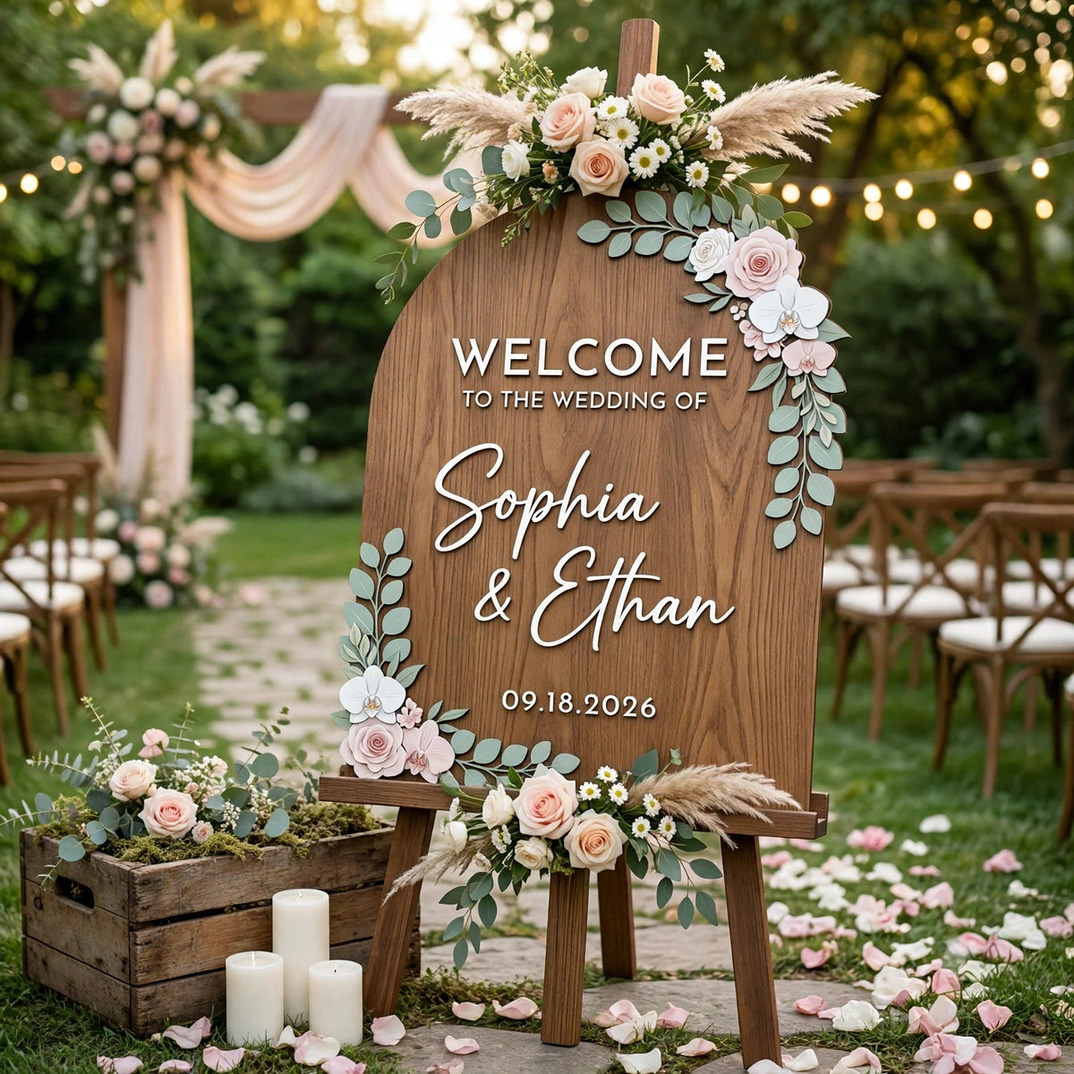 Rustic Wedding Welcome Sign, Personalized Wooden Board, Floral Decor