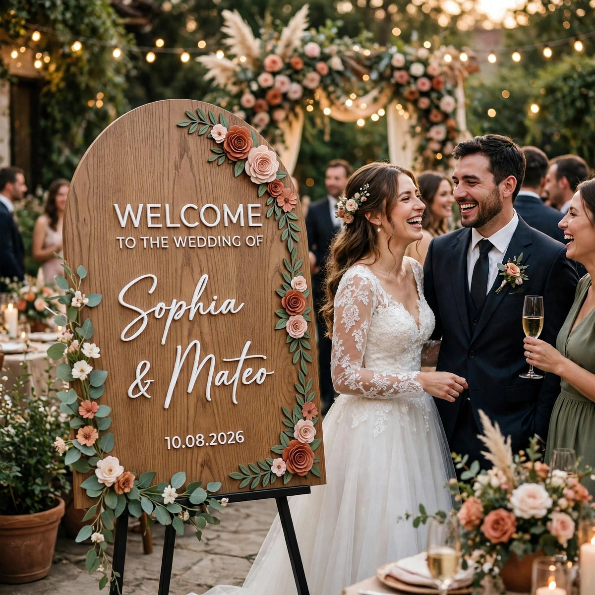 Rustic Wedding Welcome Sign, Personalized Wood Board, Terracotta Floral Decor