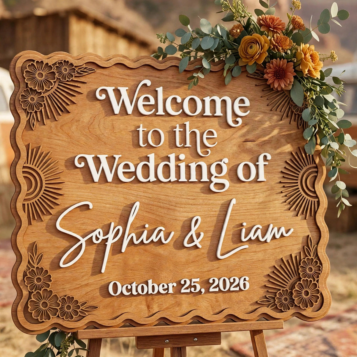 Rustic Wedding Welcome Sign, Personalized Wooden Board, Retro Ceremony Decor