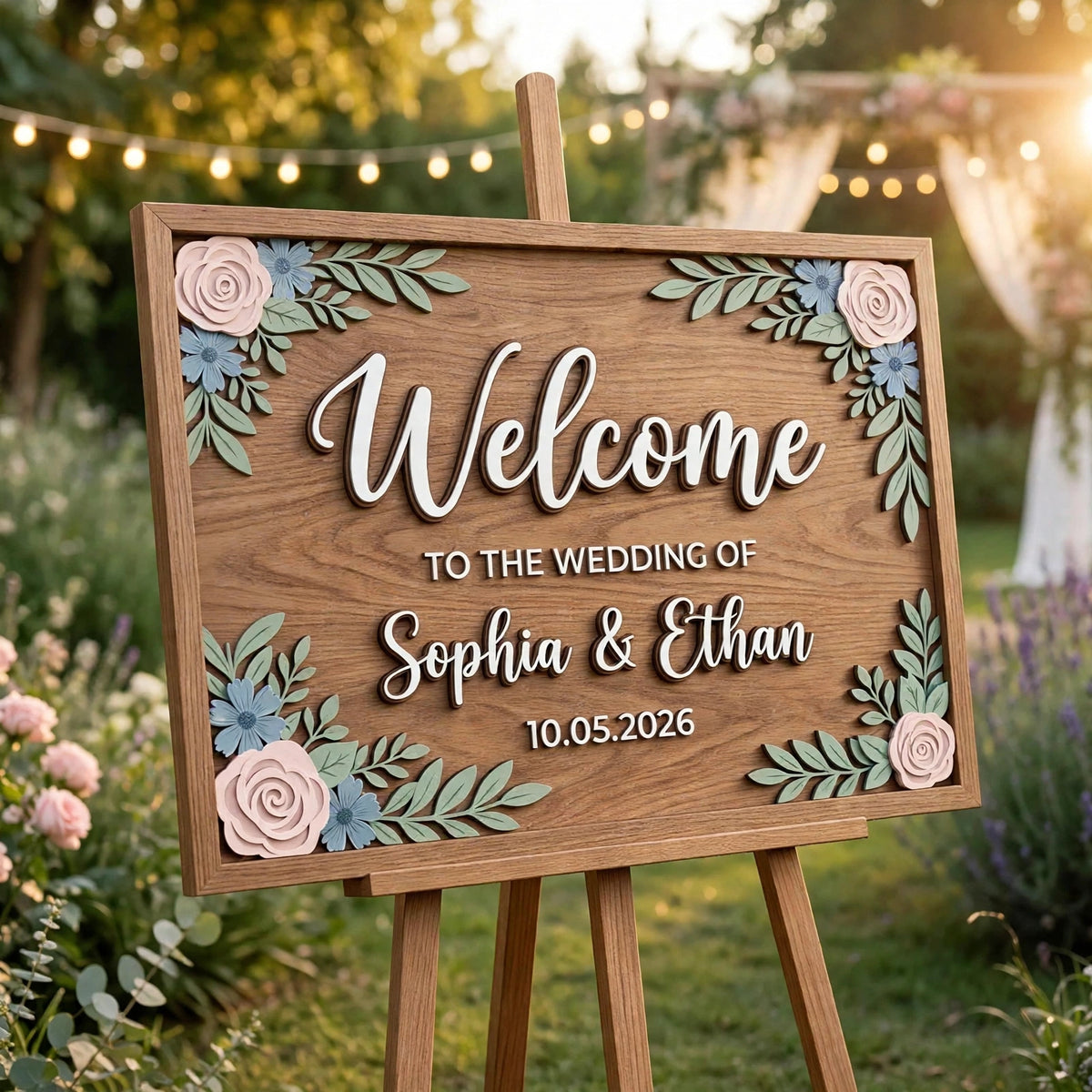 Rustic Wedding Welcome Sign, Personalized Wooden Board, Floral Decor