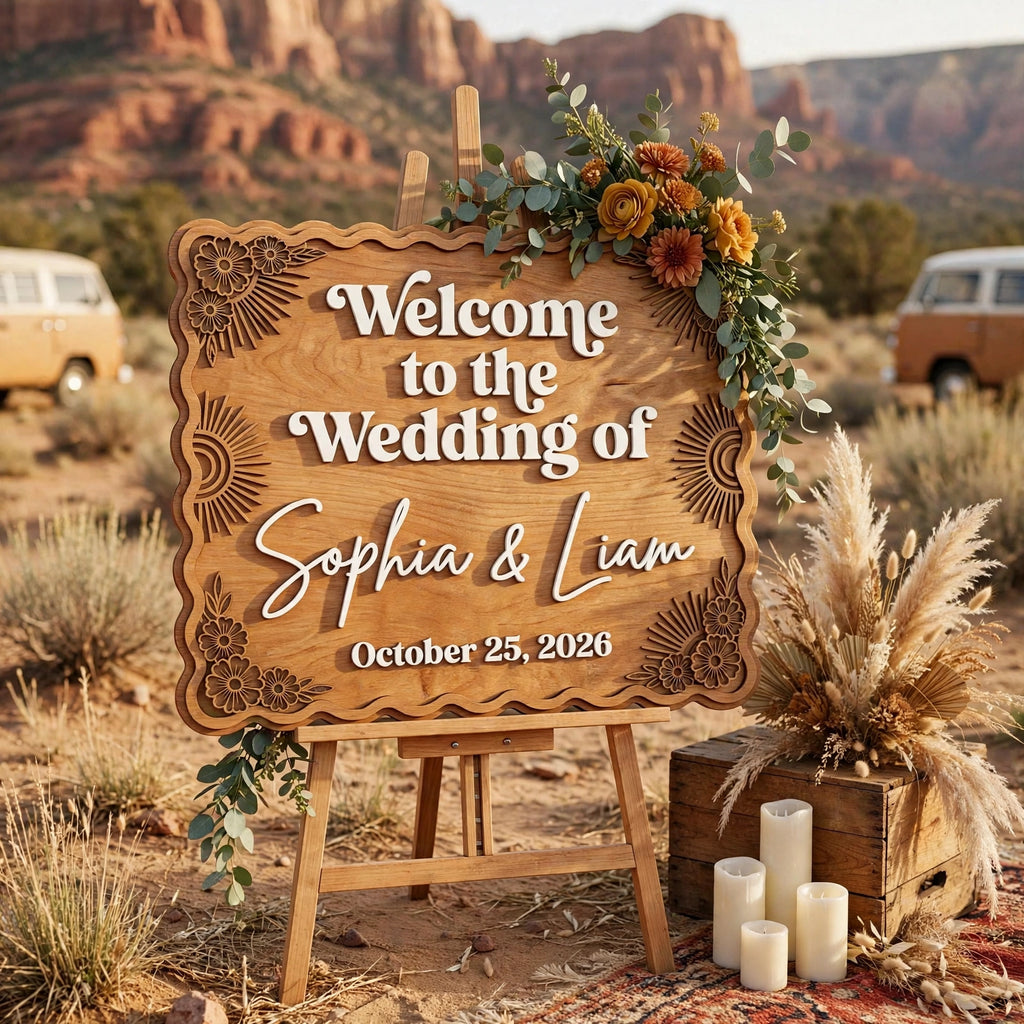 Rustic Wedding Welcome Sign, Personalized Wooden Board, Retro Ceremony Decor