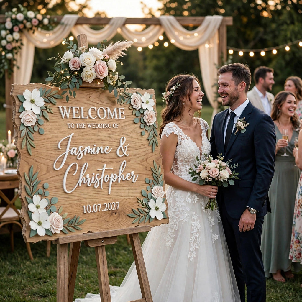 Rustic Wedding Welcome Sign Personalized Deckled Edge Plaque