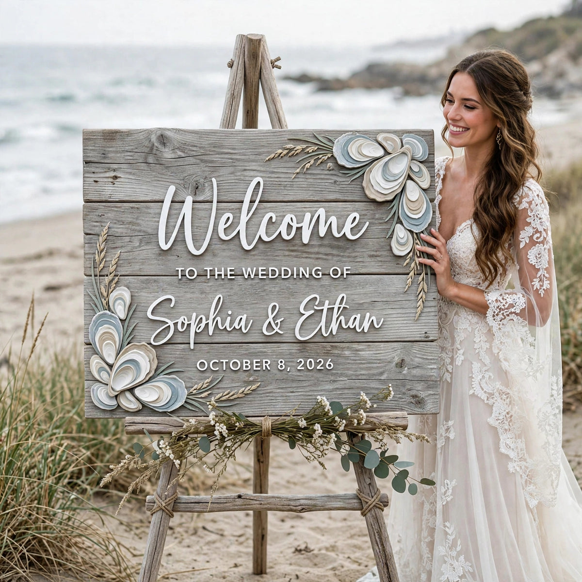 Rustic Wedding Welcome Sign Personalized Wooden Board For Coastal Beach Decor