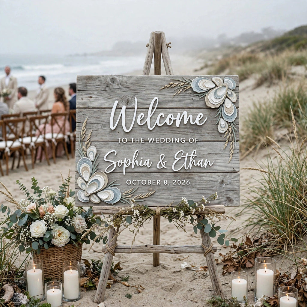 Rustic Wedding Welcome Sign Personalized Wooden Board For Coastal Beach Decor