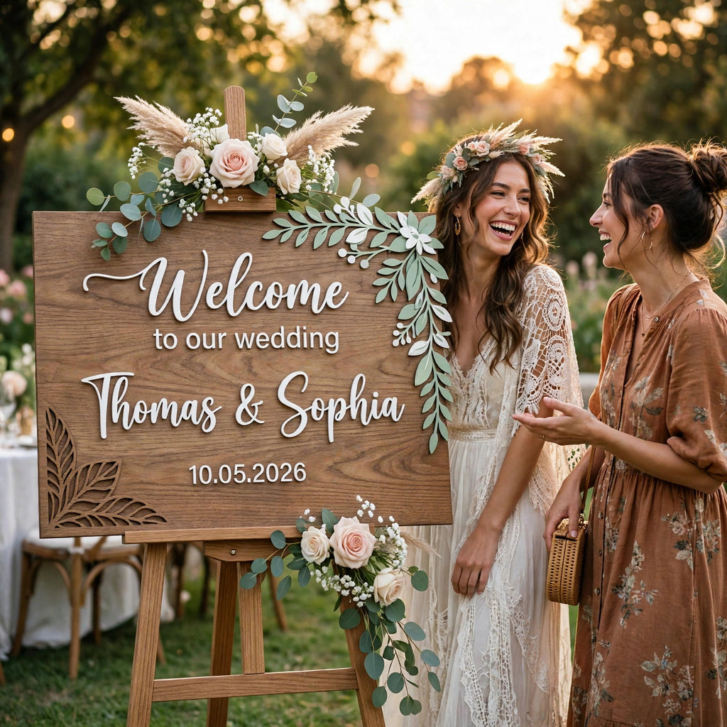 Rustic Wedding Welcome Sign, Personalized Wooden Board, Eucalyptus Leaf Decor